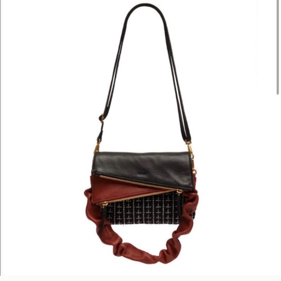 HAMMITT Dillon Sml Crossbody tan leather/ tweed /brushed gold hammered zipper - Picture 2 of 10